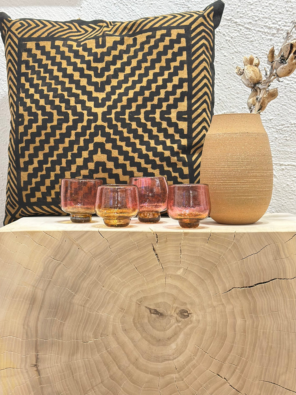 Nip cup ~ Pink & Amber ~ Blown glass