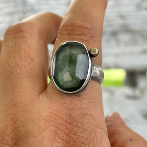 Moss Aquamarine - Sterling Silver Ring - size 8.5