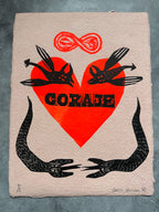 Corazon Coraje - linocut print