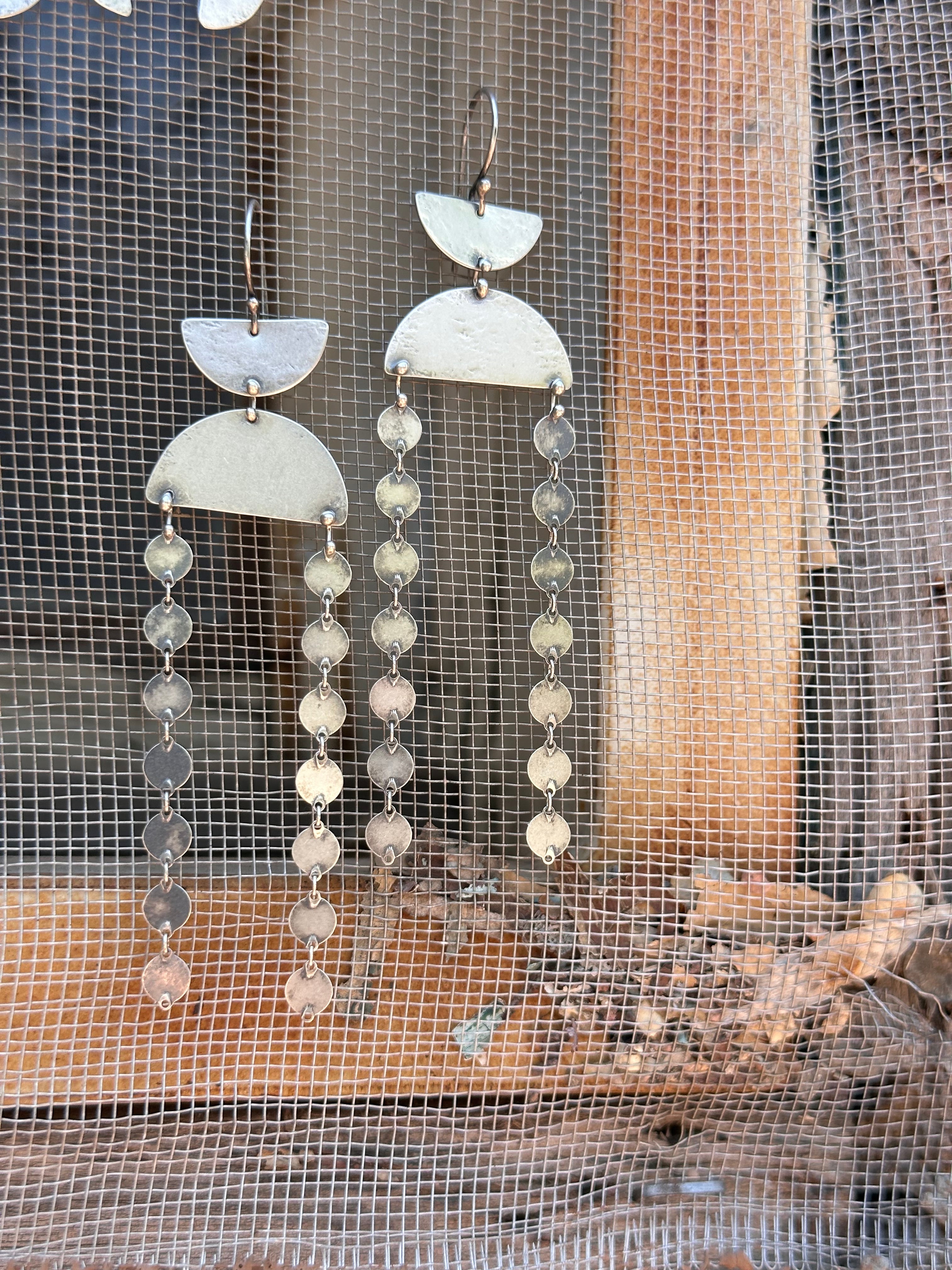 Connected geometric dangle earrings - Sterling Silver