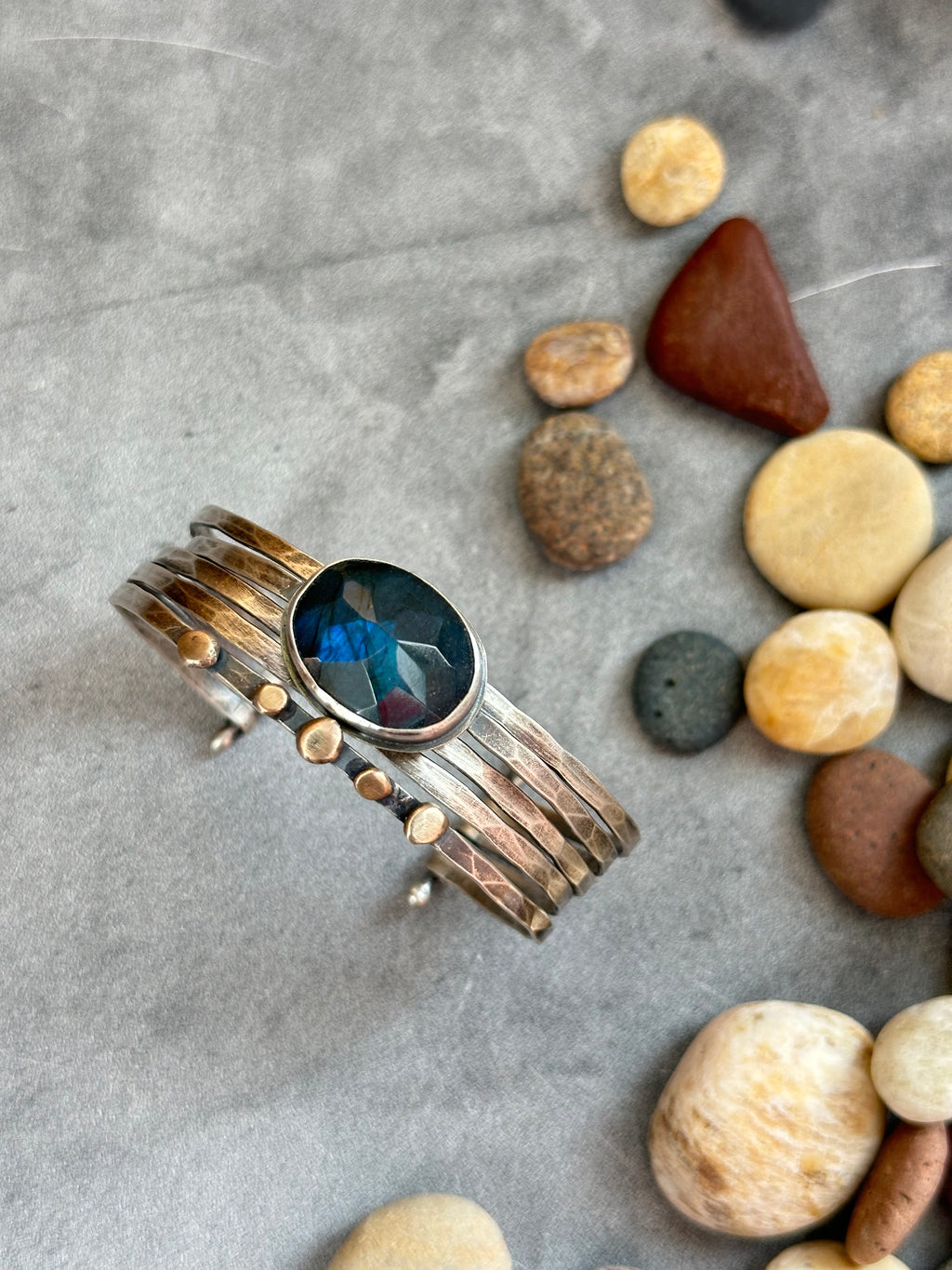 Labradorite - Stacked - Attached Bracelet - Cuff with Movement - ready to ship