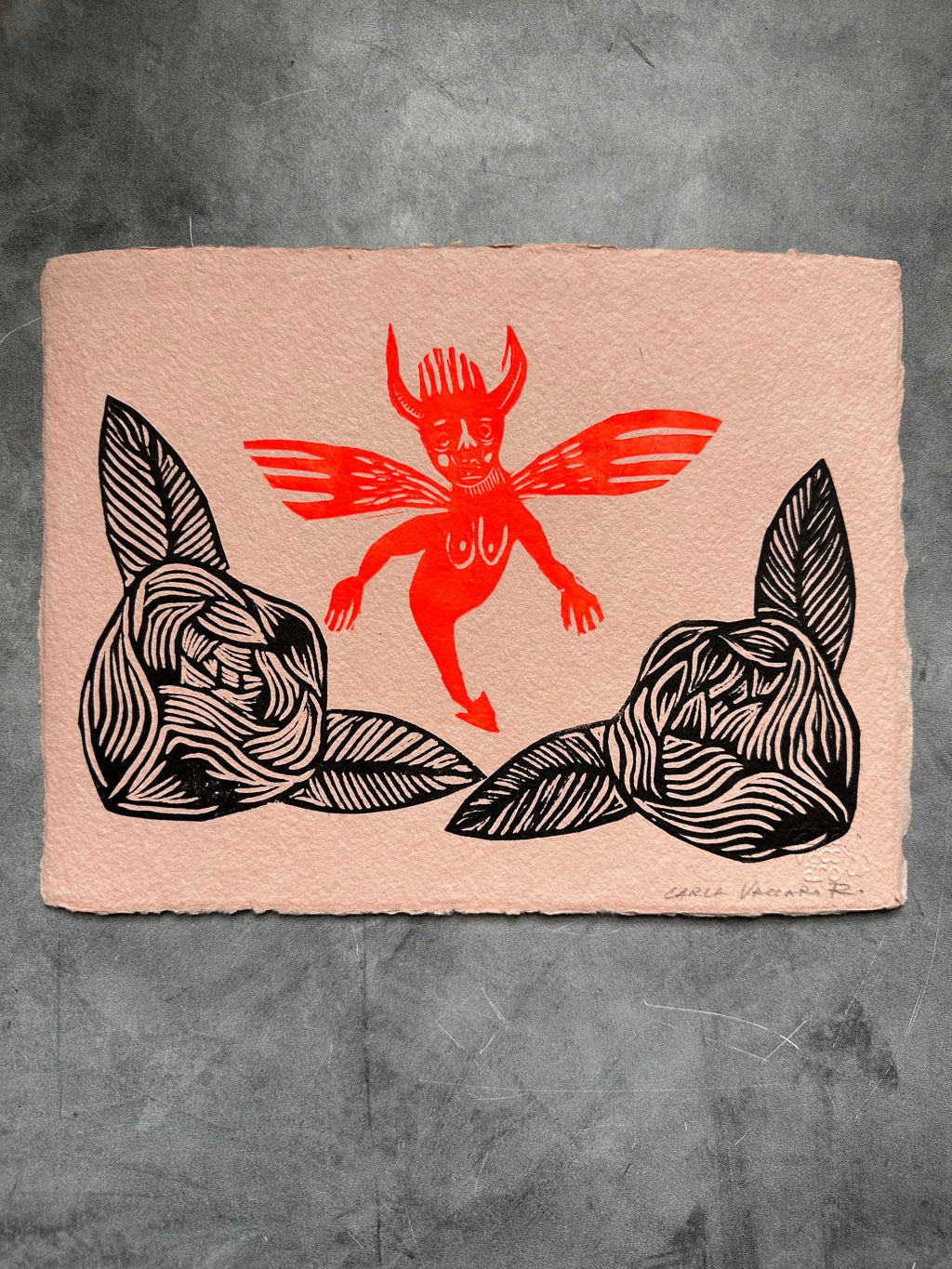 Diabla Alada - Lino Print 8.5” x 11”