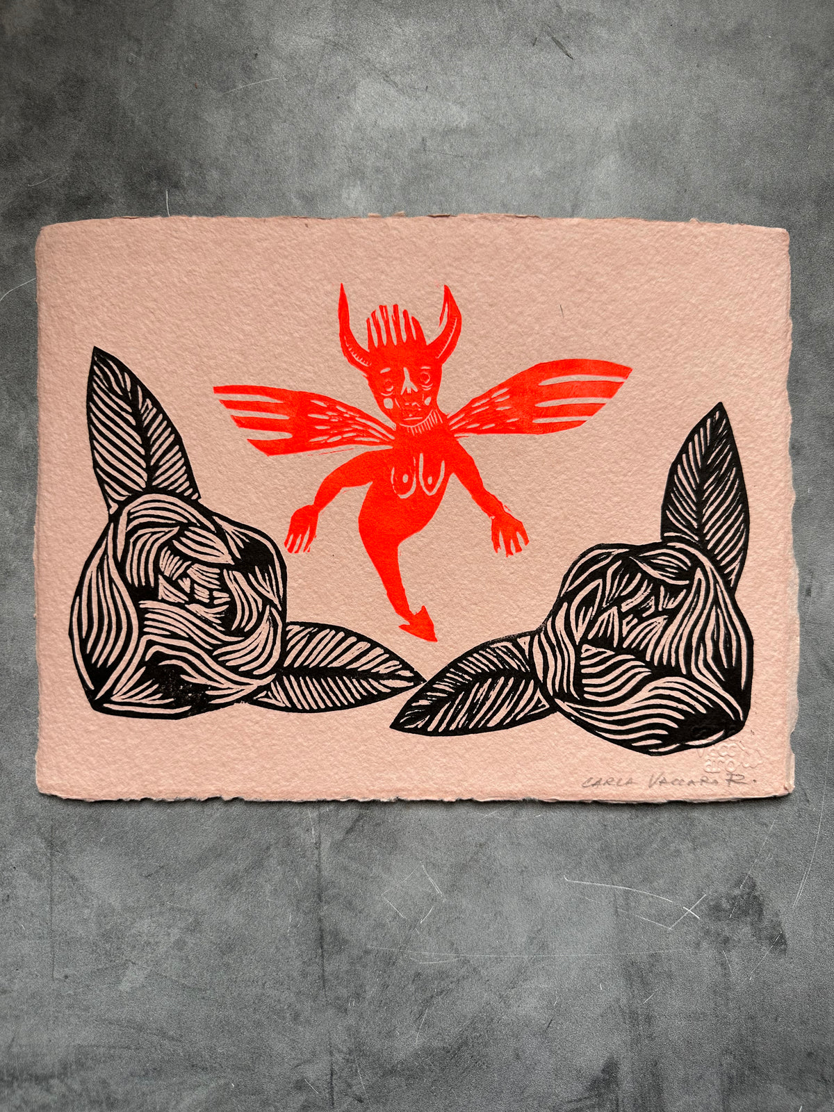 Diabla Alada - Lino Print 8.5” x 11”