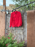 Kimono-Inspired Collared Shirt Open Back - Red Linen