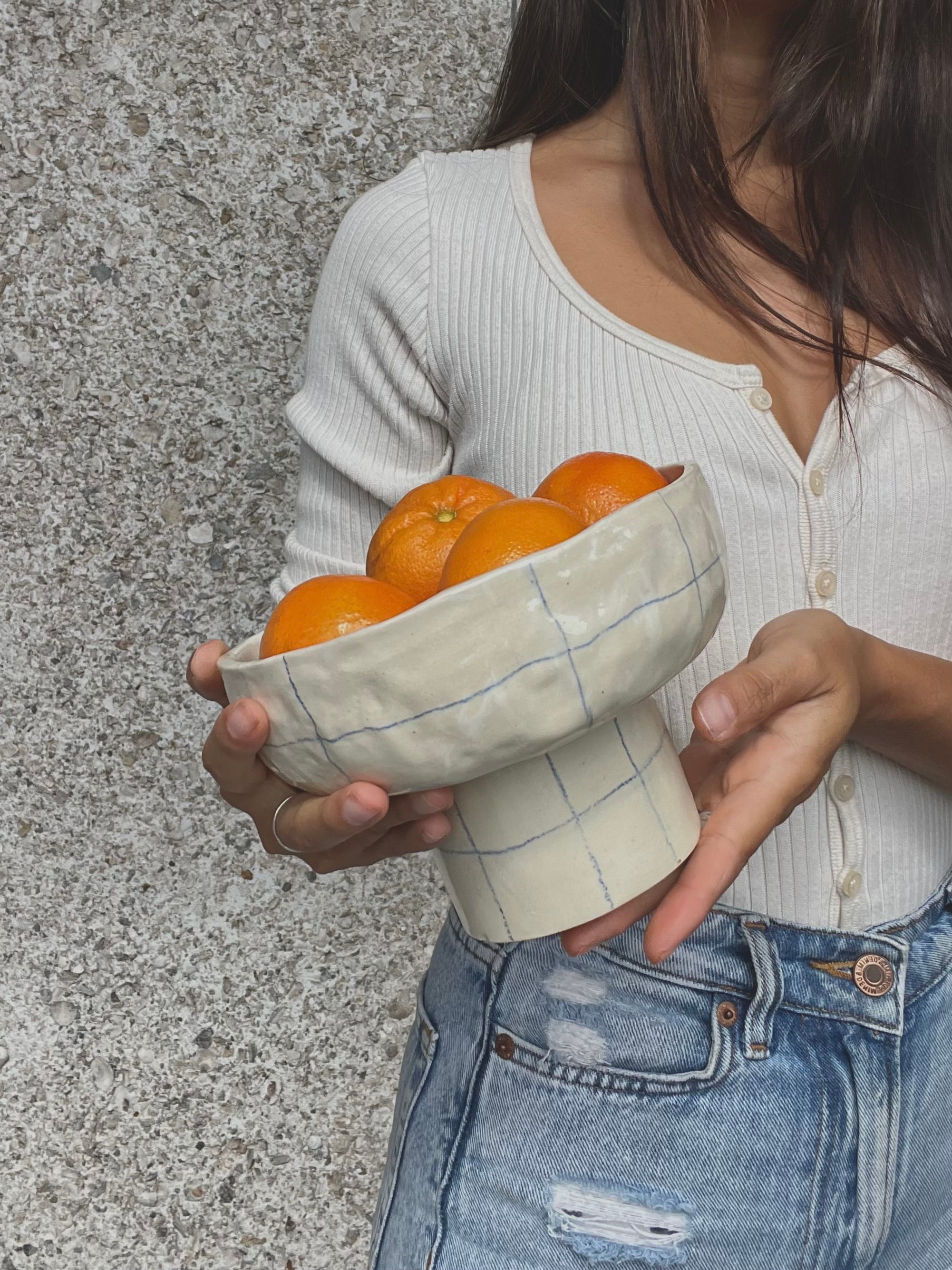 Blue Crayon - Stoneware Pedestal Bowl - 2 sizes