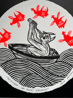 Desfilan Las Penas Guardadas- Linocut Round Print