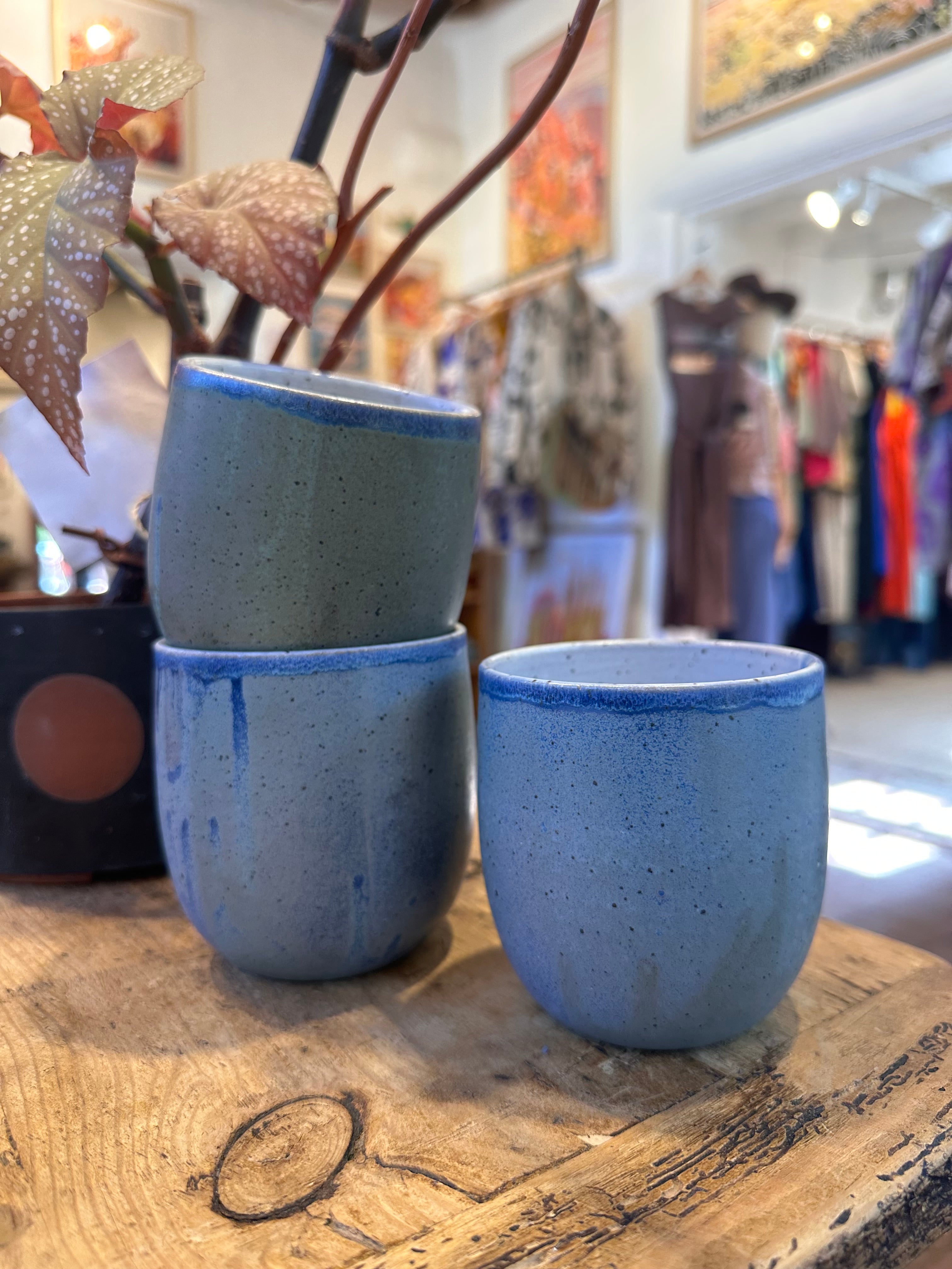 Egg shape Tumbler ~ blue matte + white satin interior