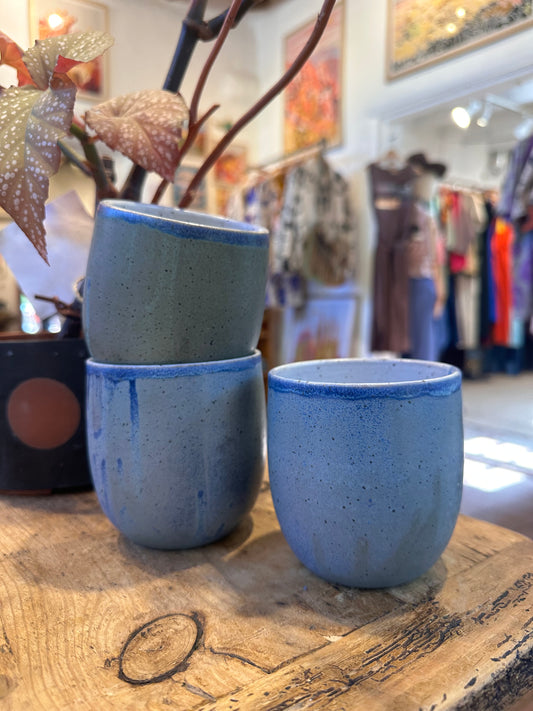 Egg shape Tumbler ~ blue matte + white satin interior
