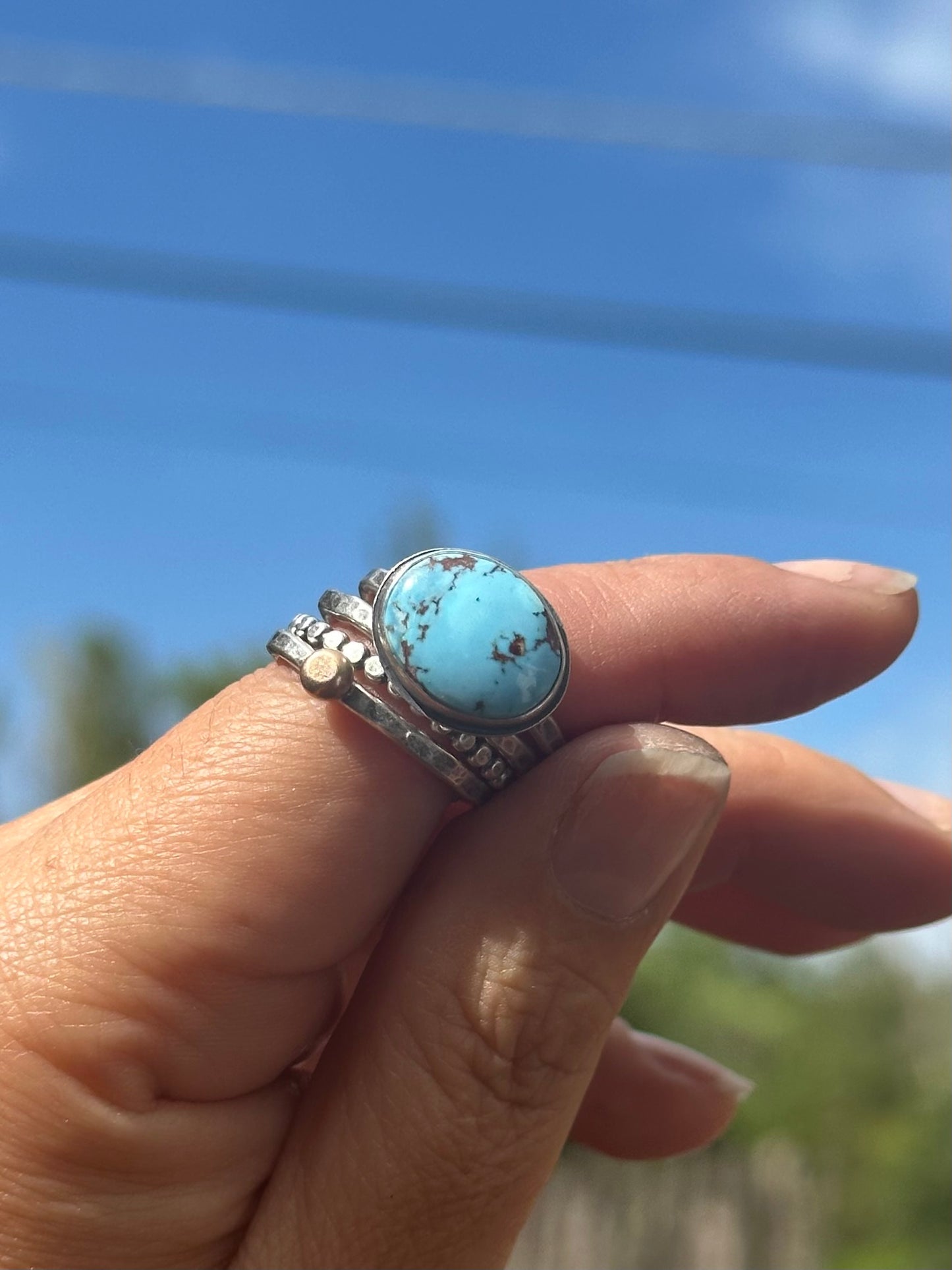 4-piece Golden Hills Turquoise and Sterling Silver • stackable ring set • set fits size 6.5