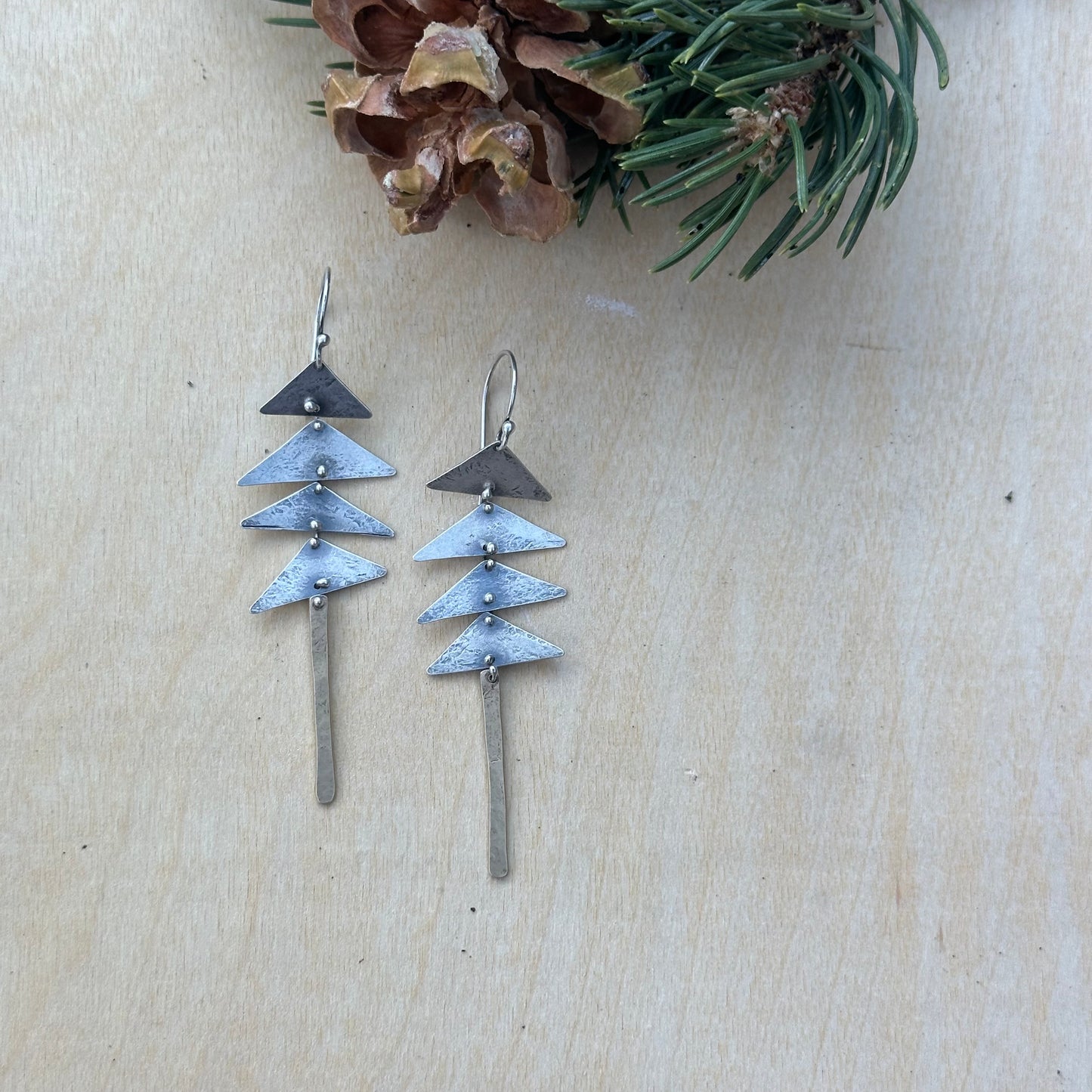 Pine Earrings ~ Connecting Triangle earrings - Bronze and Sterling silver