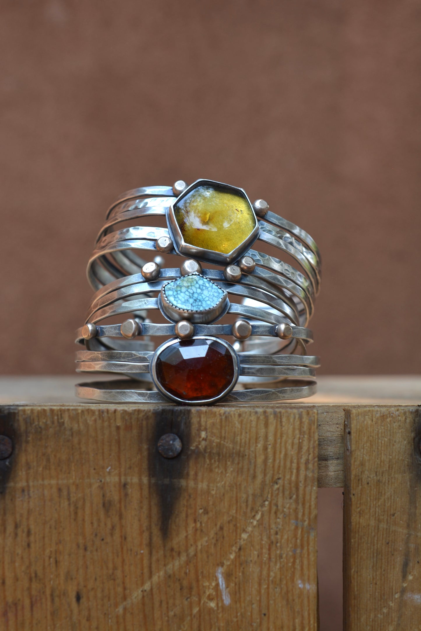 Hessonite Garnet Stacked Cuff Bracelet