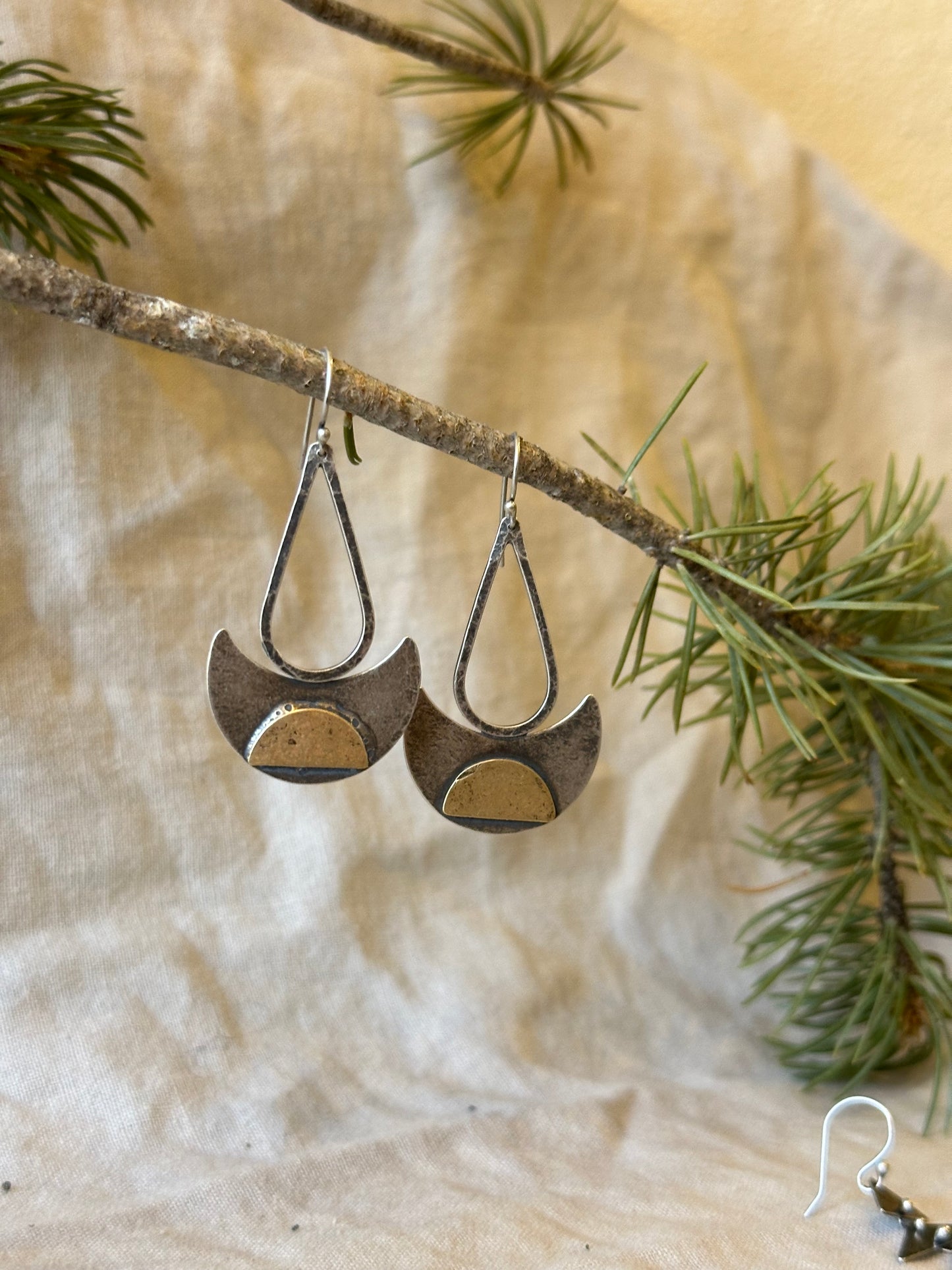 Moon inspired dangles - Sterling Silver and brass