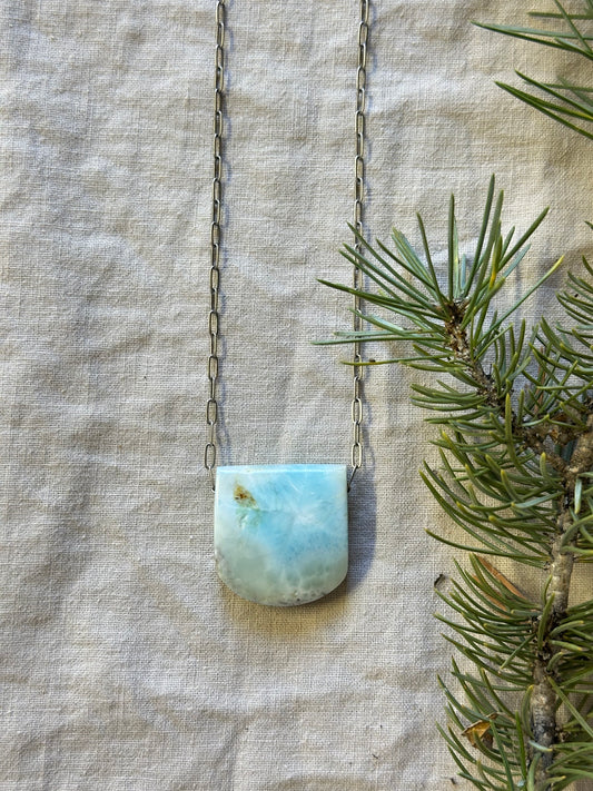 Pierced Larimar Pendant Necklace - Long necklace