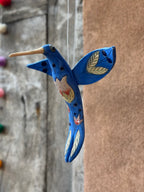 Medium Hanging Hummingbird with Tulip Design - Clay Sculpture