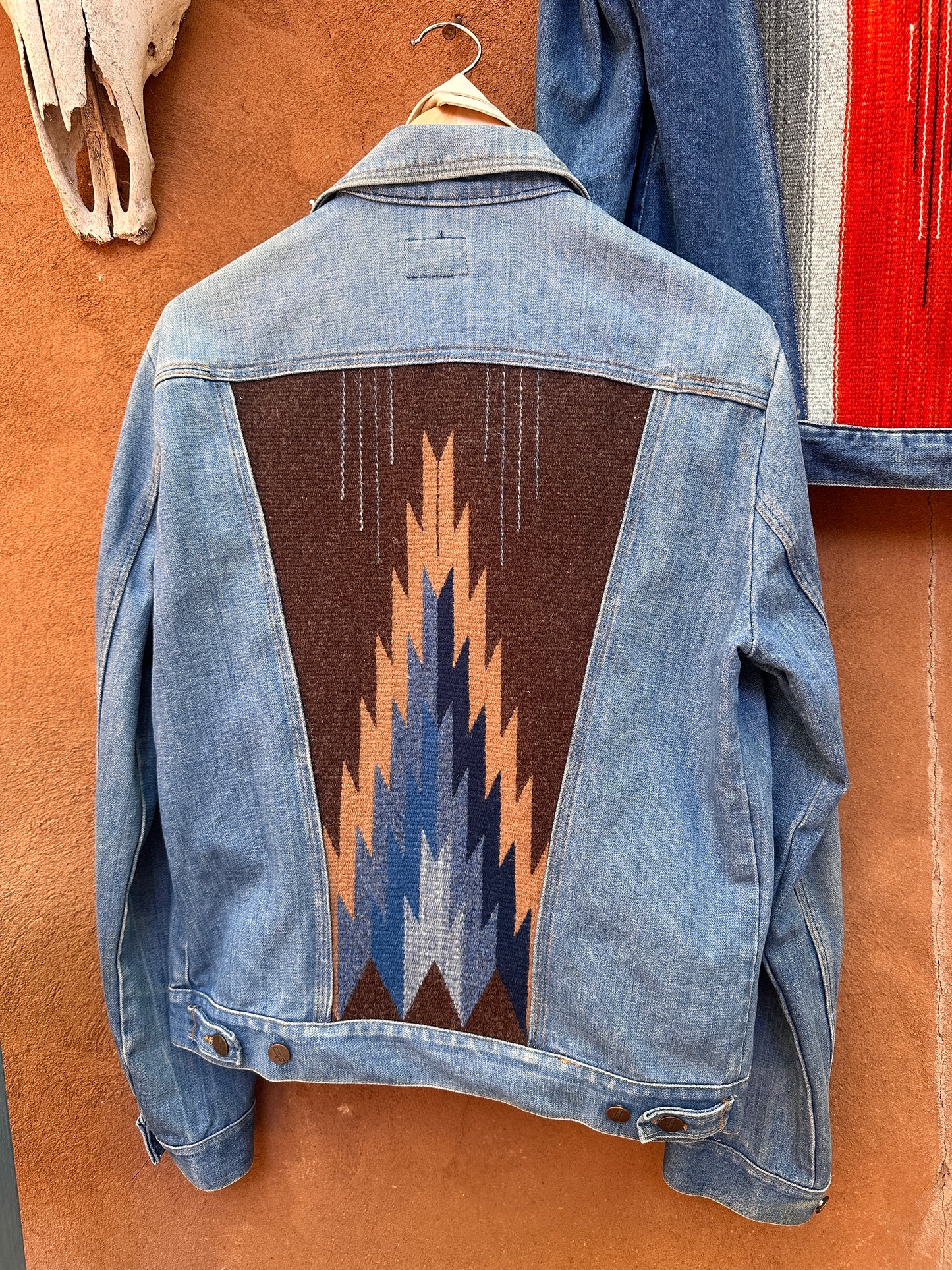 Denim Wrangler Jacket - Handwoven back panel - Size Large
