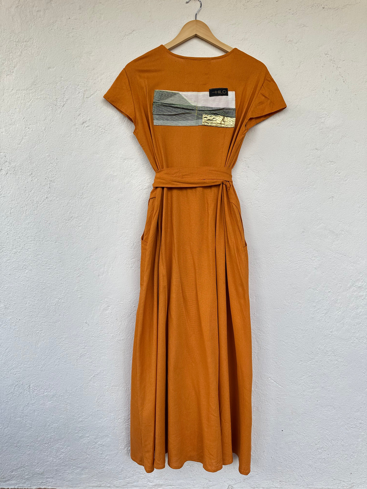 Orange Linen Wrap Dress - Cap Sleeve