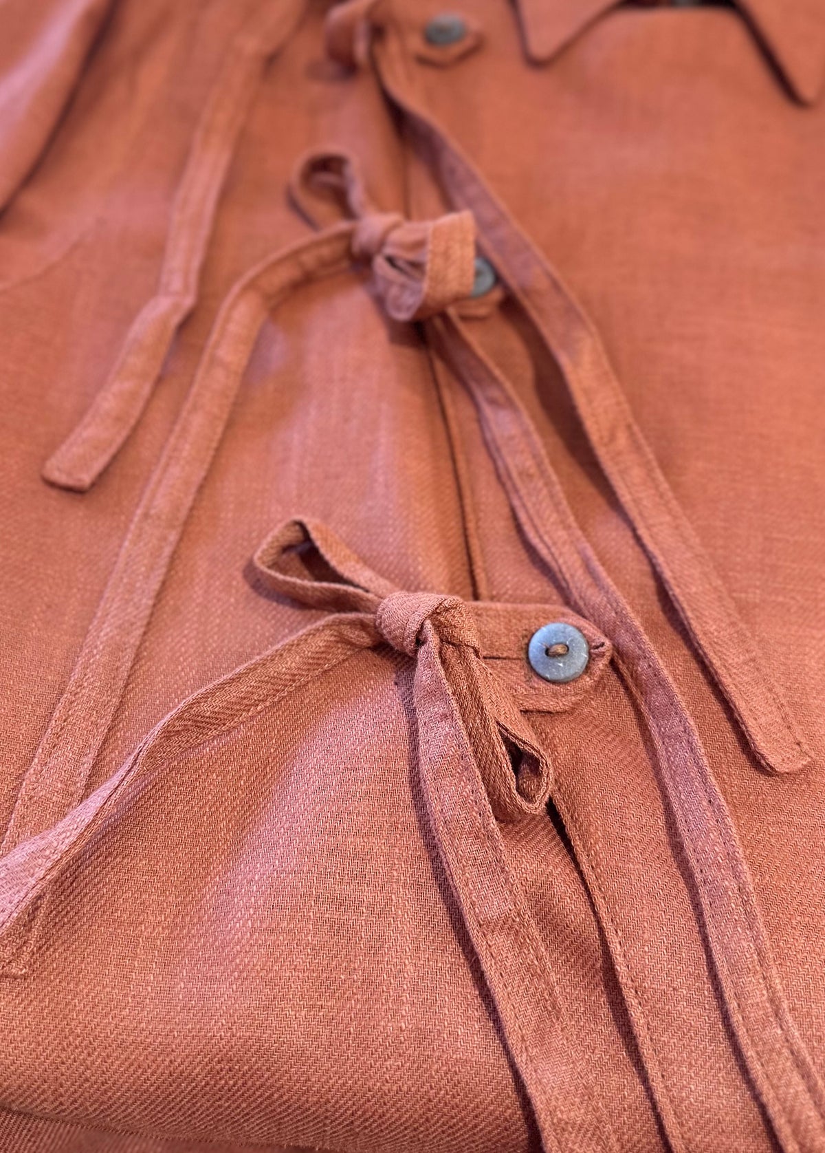 Kimono-Inspired Collared Shirt Open Back- Terracotta Chino Twill