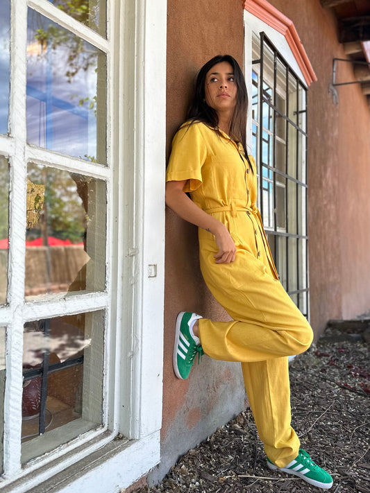 Mustard Linen - short sleeves- Jumpsuit