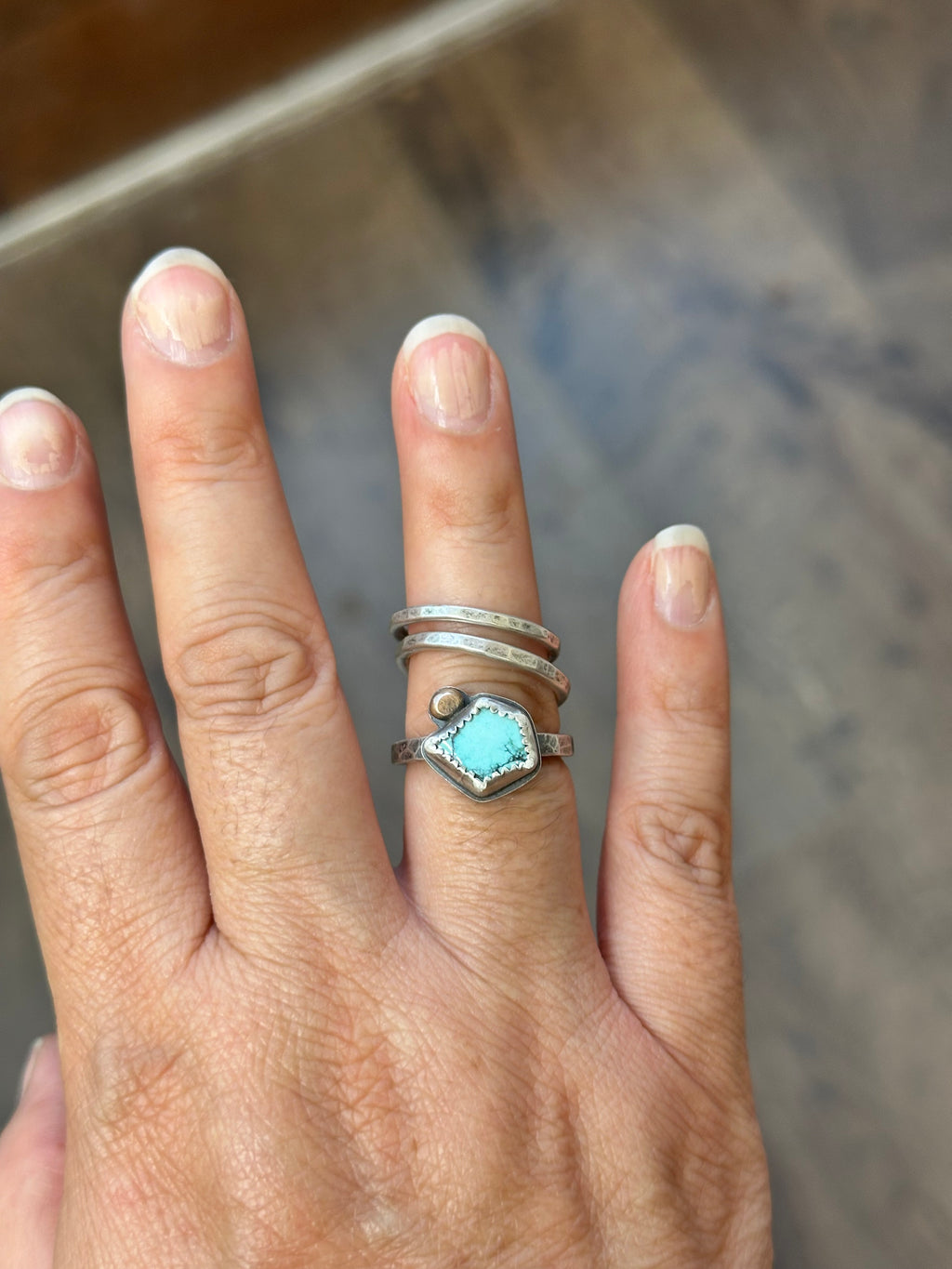3-piece Blue Moon Turquoise and Sterling Silver • stackable ring set • set fits size 6