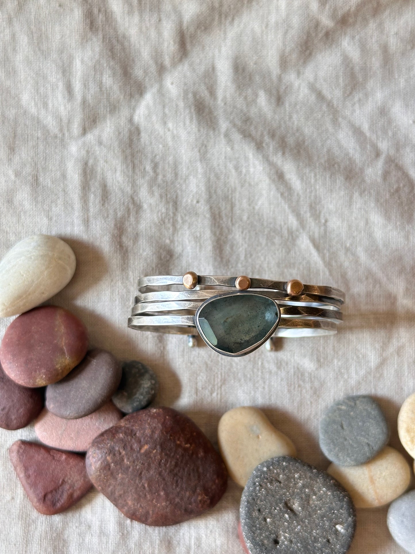 Moss Aquamarine Stacked Cuff Bracelet