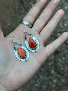 Orange Spiny Oyster - statement earrings - sterling silver