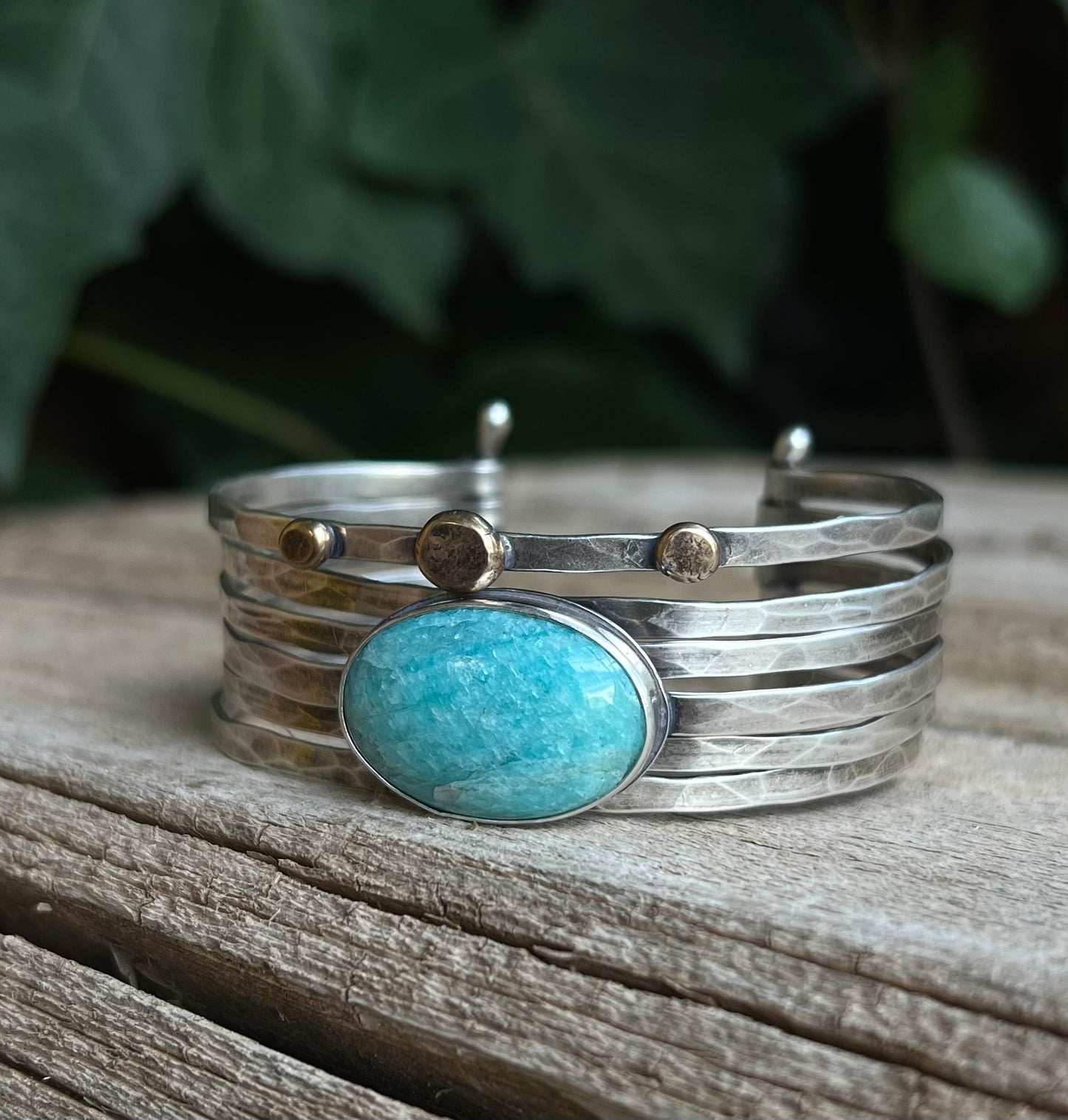 Stacked - Attached Bracelet - Amazonite - Cuff with Movement - Ready to ship