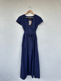 Blue Linen Wrap Dress - Cap Sleeve