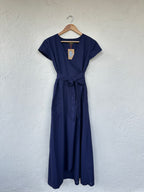 Blue Linen Wrap Dress - Cap Sleeve