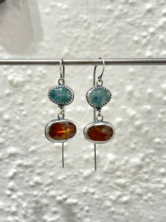 Thread Earrings ~ Grandidierite and Orange Kyanite sterling silver earrings