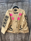 Cotton Denim Stripe Jacket  Screenprinted by Amapolay - size 42