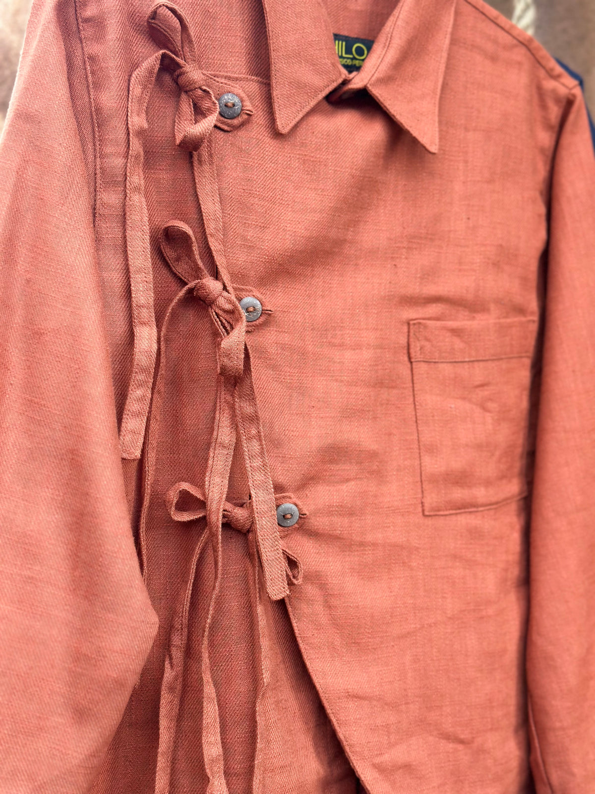 Kimono-Inspired Collared Shirt Open Back- Terracotta Chino Twill