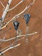 Petrified Palm Tree and Sterling Silver Dangle Earrings