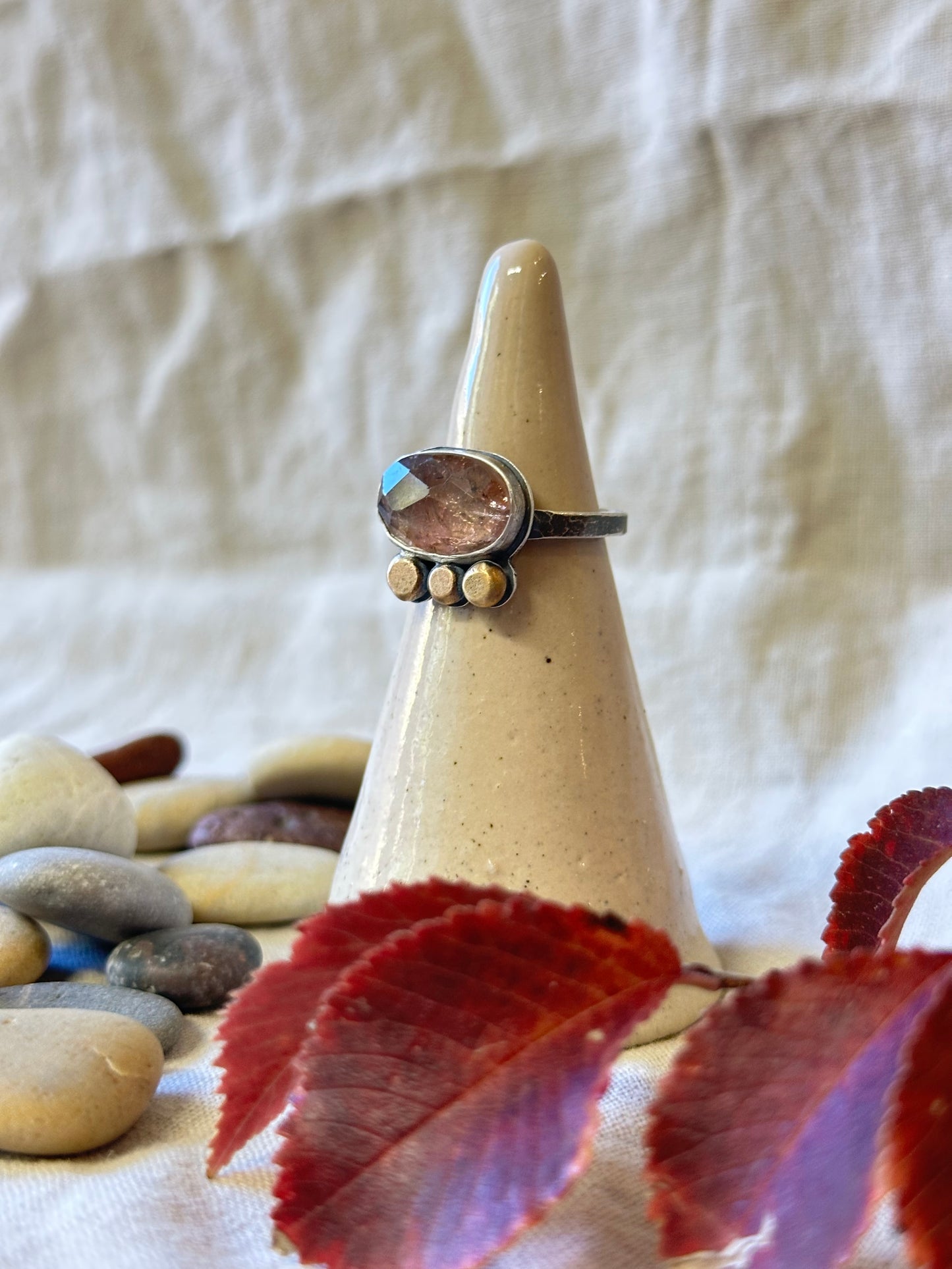 Peach Tourmaline and Sterling Silver Ring ~ Size 7.25