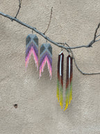 Beaded Fringe Earrings - Snow with Autum trees and leaves changing colors