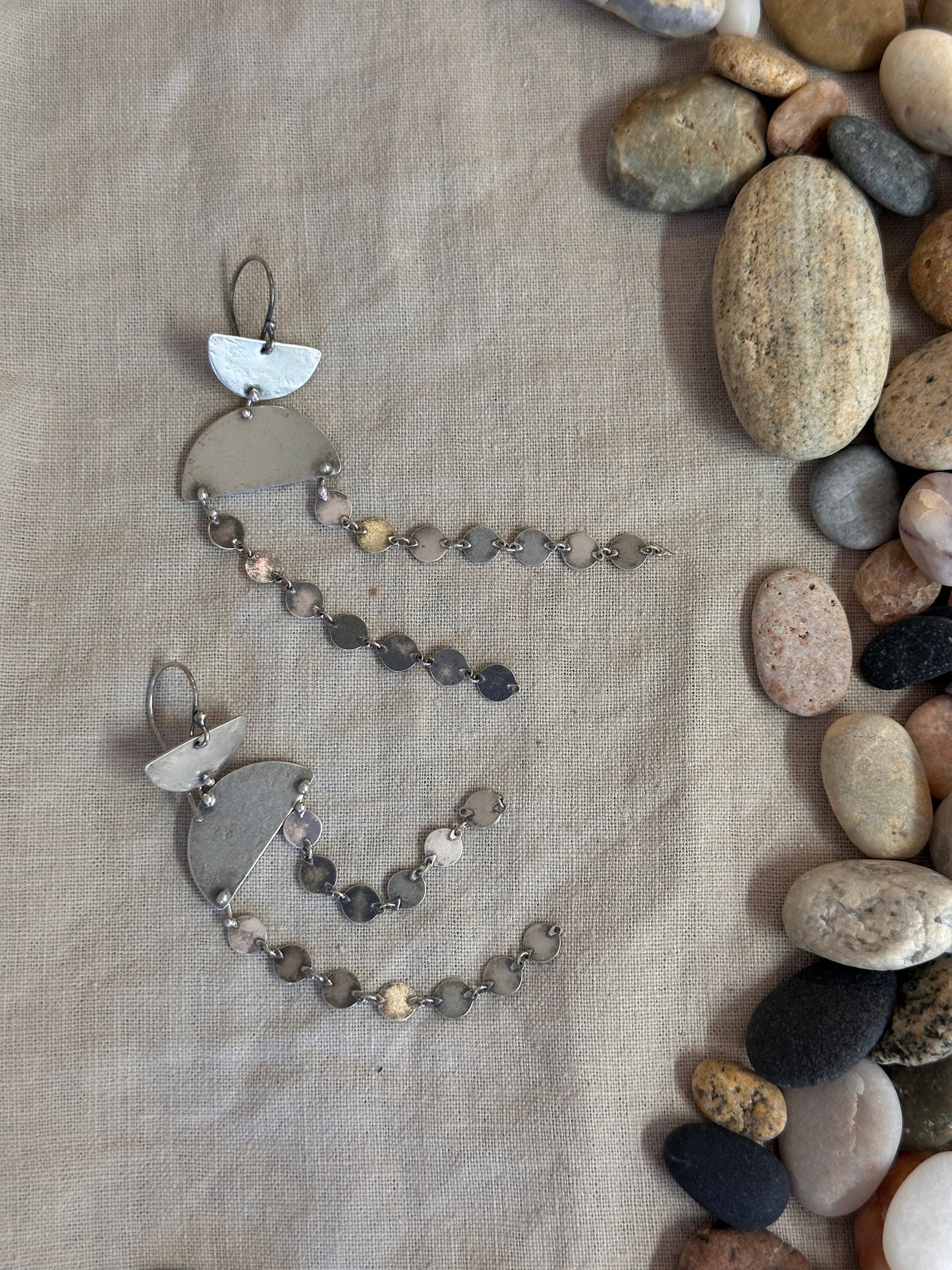 Connected geometric dangle earrings - Sterling Silver