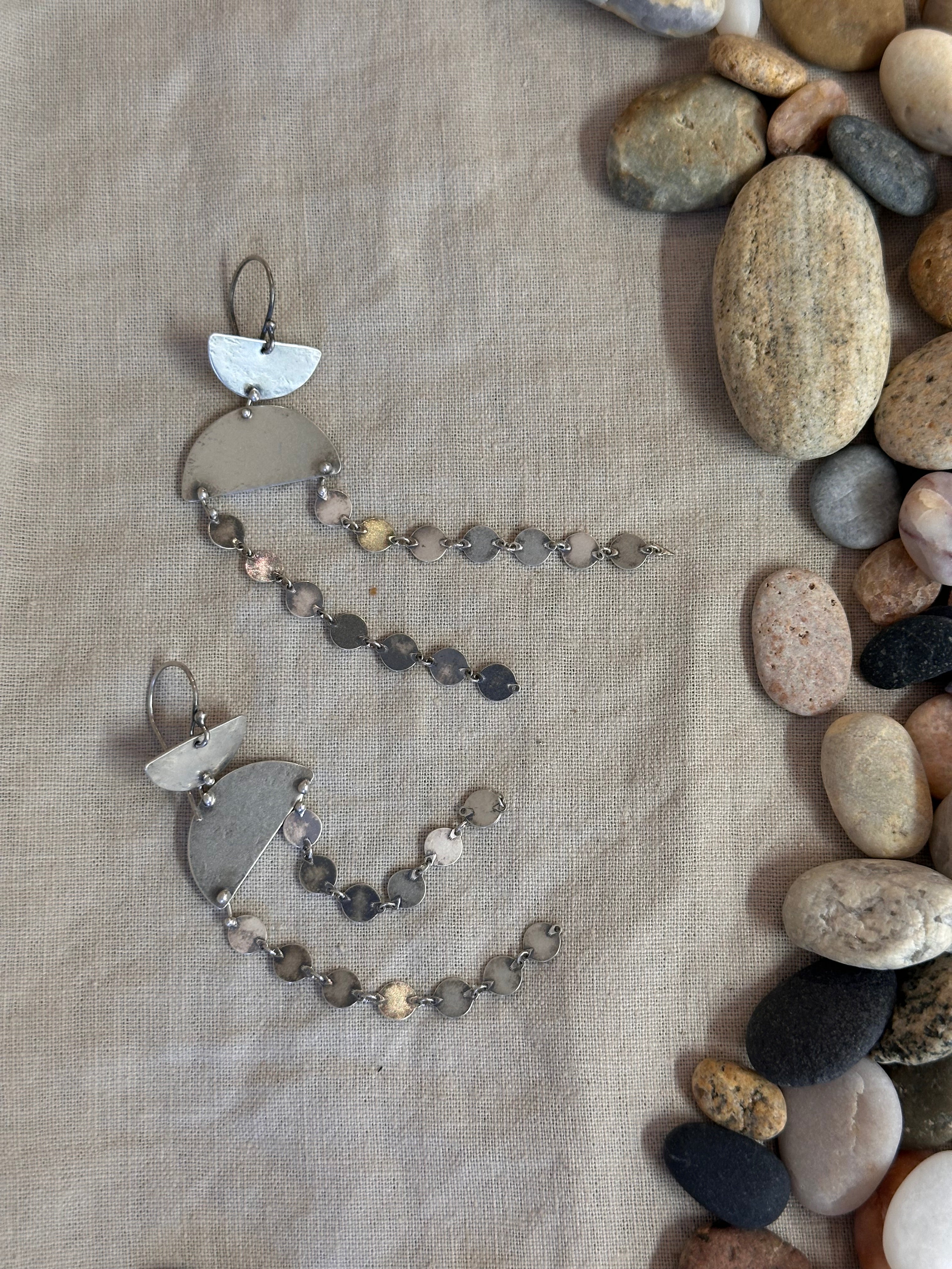 Connected geometric dangle earrings - Sterling Silver
