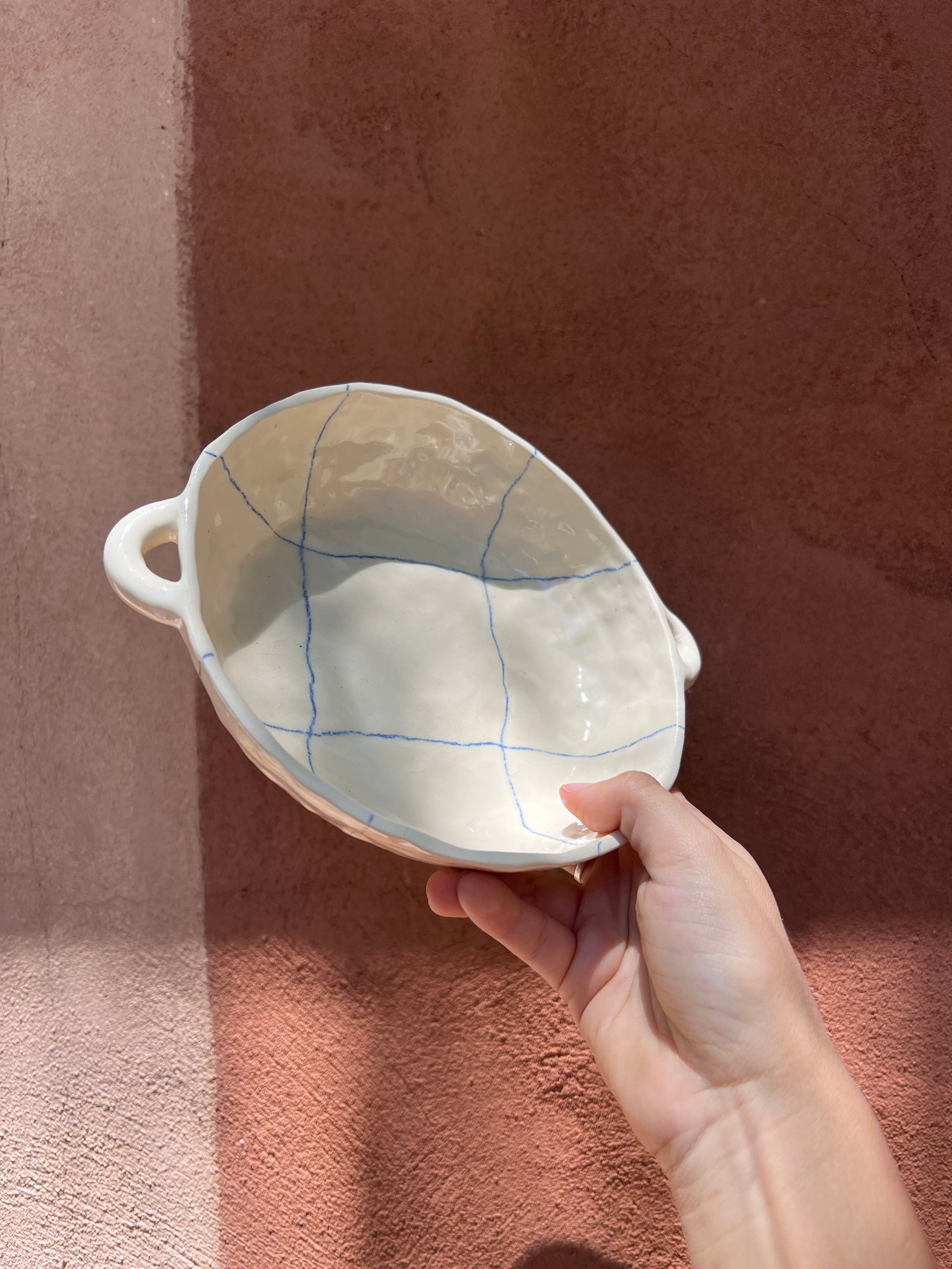 Bowl with handles  ~ crayon blue