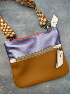 Crossbody Bag brown & purple - brown strap