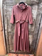 Buttoned Dress - Burgundy Linen - 3/4 Sleeve