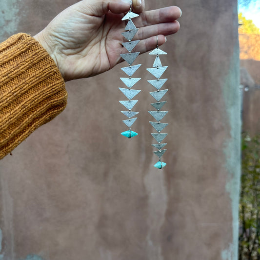 Amazonite and Silver triangles connected earrings