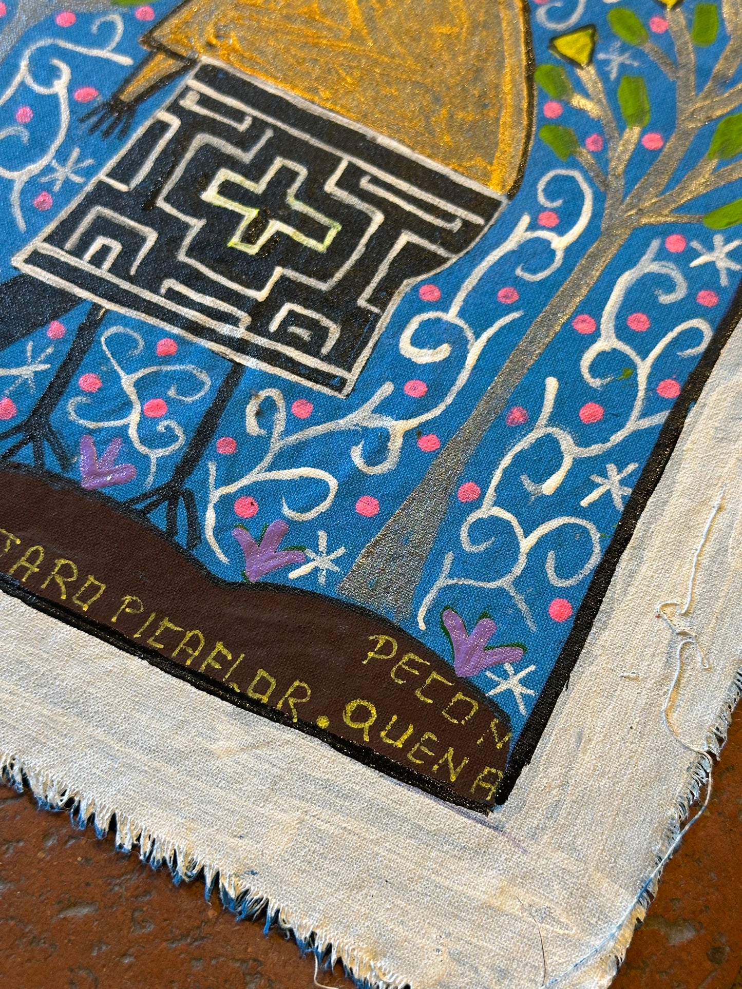 La Dueña de Pajaro Picaflor ~ painting on canvas 9.5” x 10.5”
