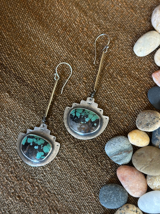 #8 Turquoise Sol earrings - sterling silver and brass