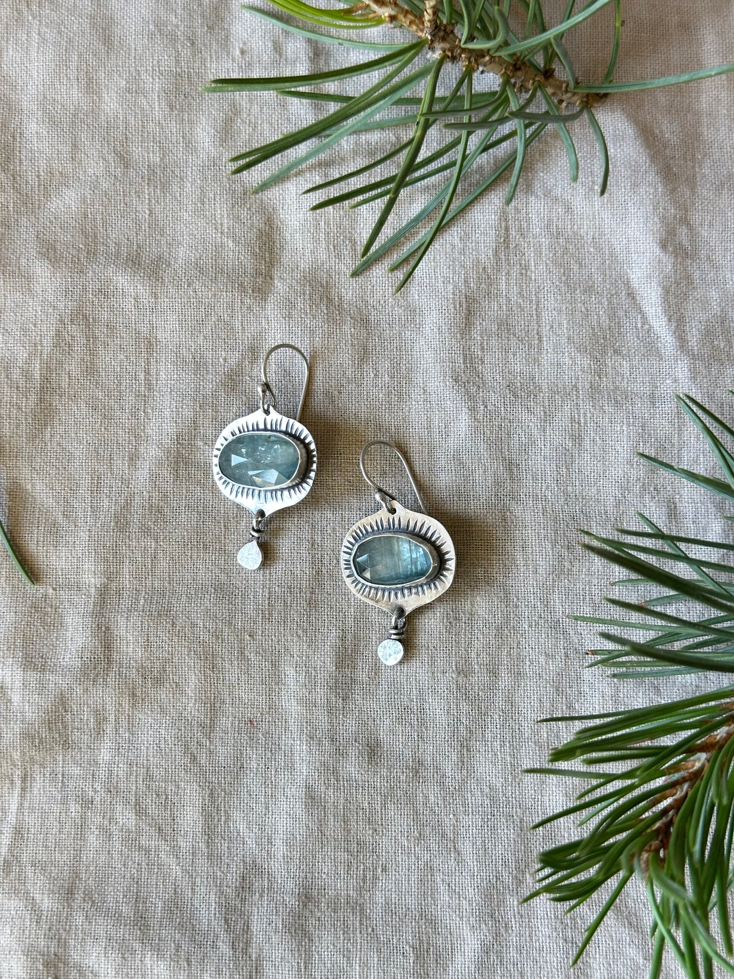 Aqua Kyanite Leaf earrings - Sterling Silver
