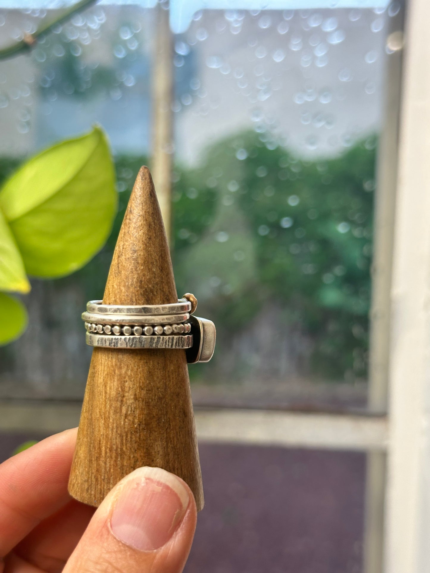 4-piece White Buffalo and Sterling Silver • stackable ring set • set fits size 8