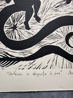 Cantando se Ahuyenta la Pena - Lino Print 15.5” Square
