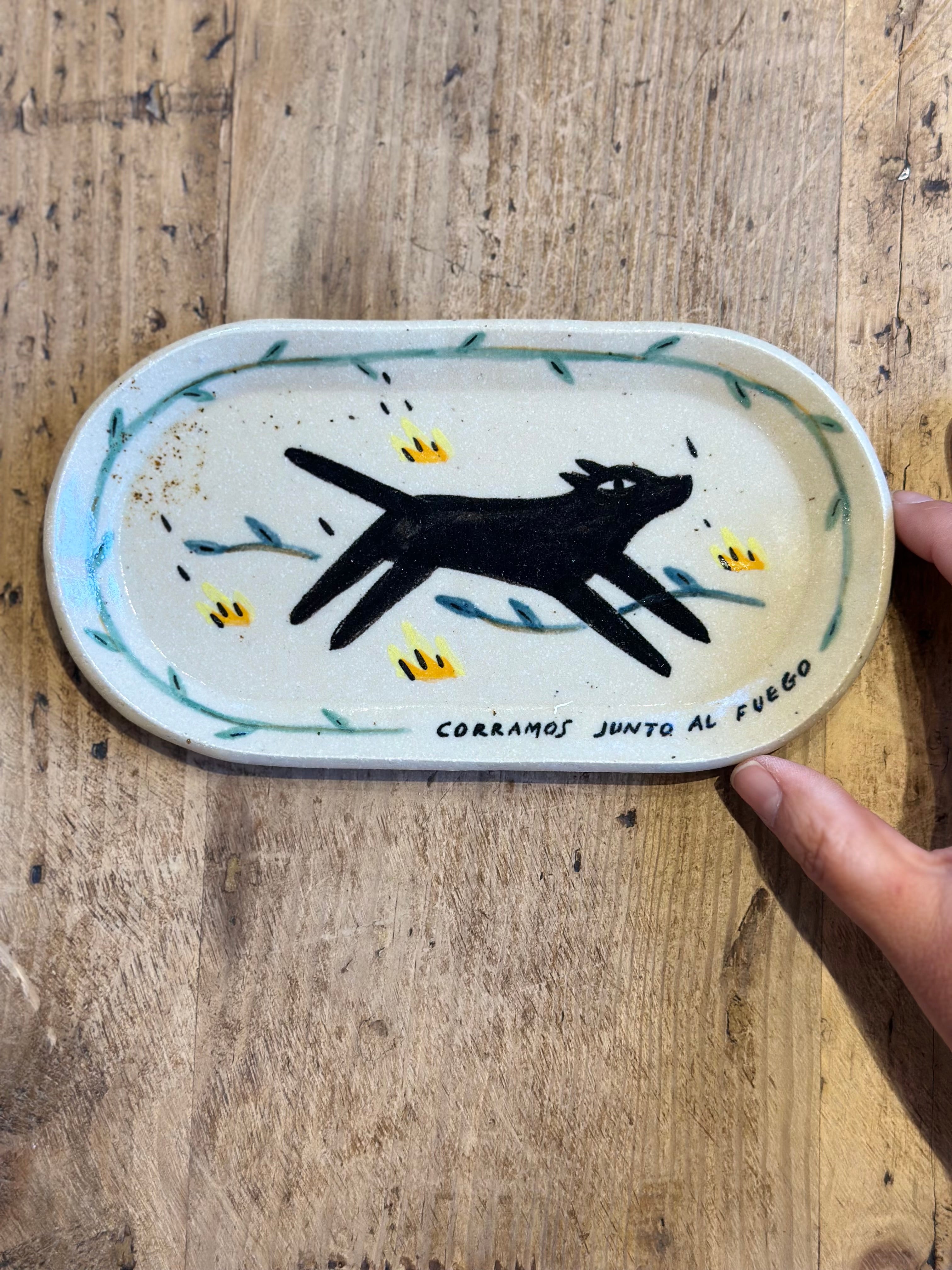 Oblong Tray with Illustrations- Ceramic Dish