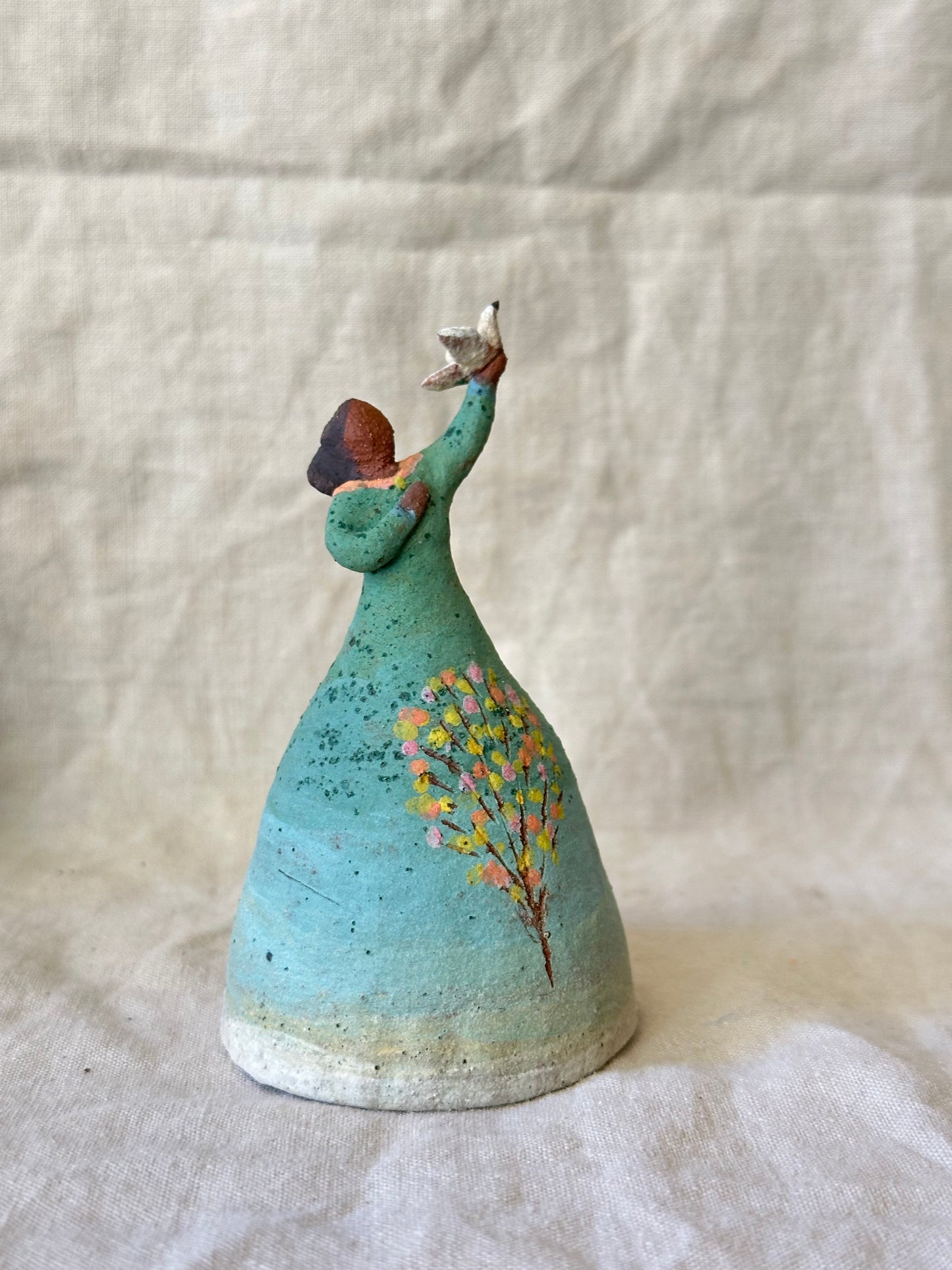 Dancer bell - Green cobalt dress with bird