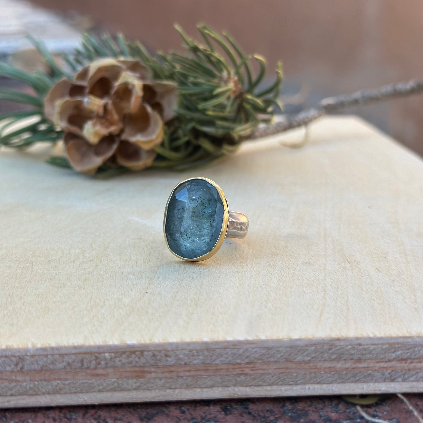 Moss Aquamarine ~ 22k Gold and Sterling Silver Ring - Size 7.25