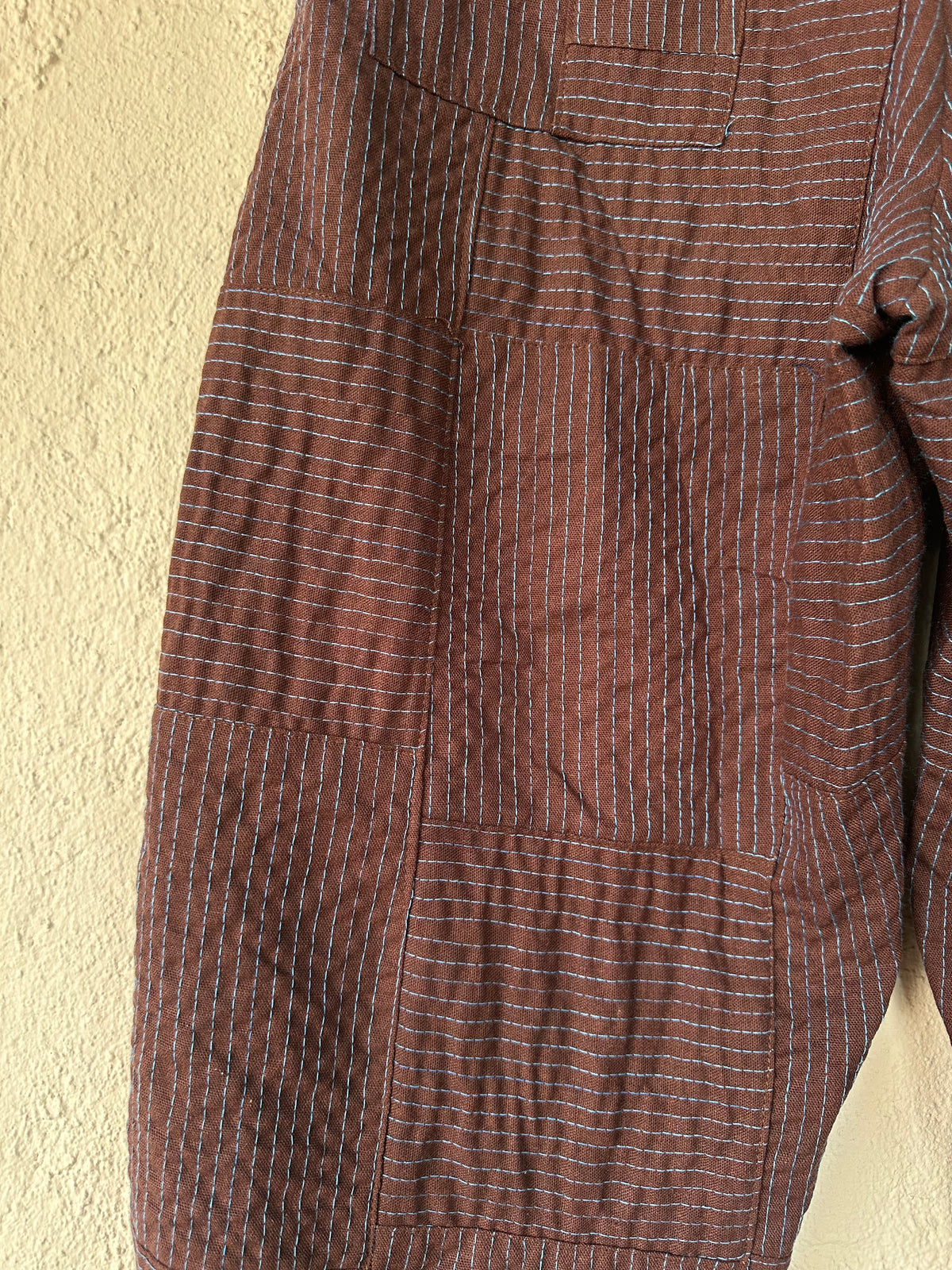 High Waisted Barrel Pants - Brown & turq stitch