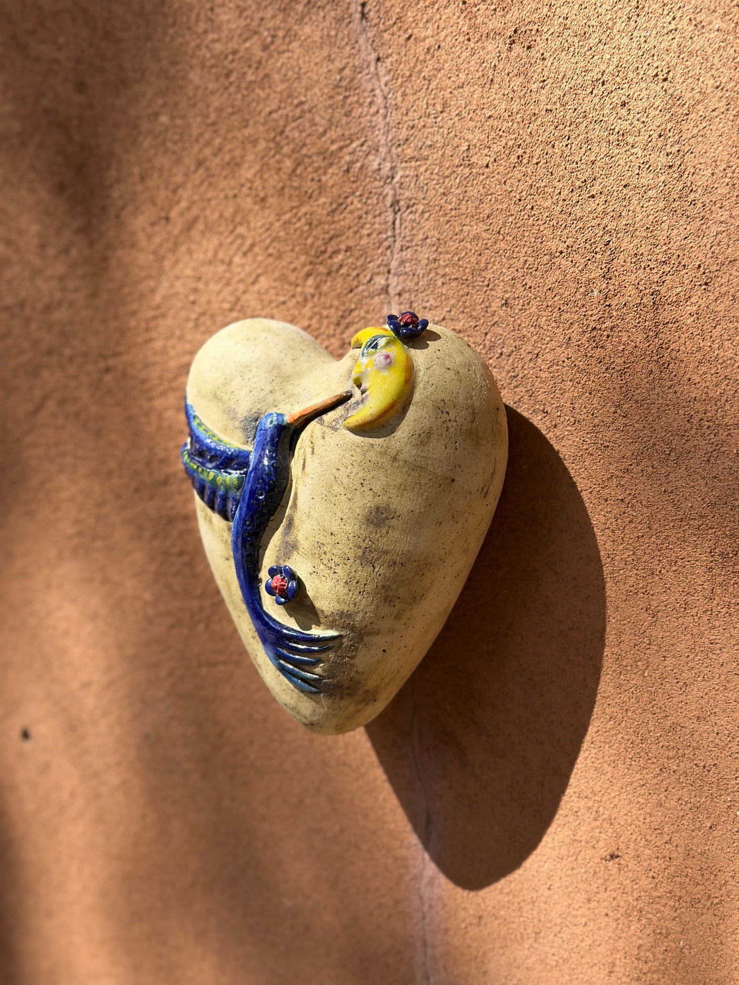 Ceramic Heart with Blue Hummingbird Wall Art - Limited Edition